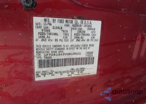 1997 Ford Ranger Splash/Xl/Xlt z USA, uszkodzony, nr VIN 1FTCR10A0VUB15411